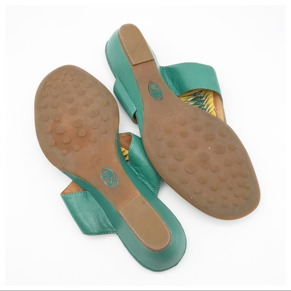 Sofft Teal Green Leather Thong Sandals with Yellow Accent - Picture 8 of 9